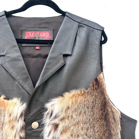 Saguaro West Men’s Leather Fur Biker Vest Plus Size 3XL Custom XXL - Picture 7 of 13